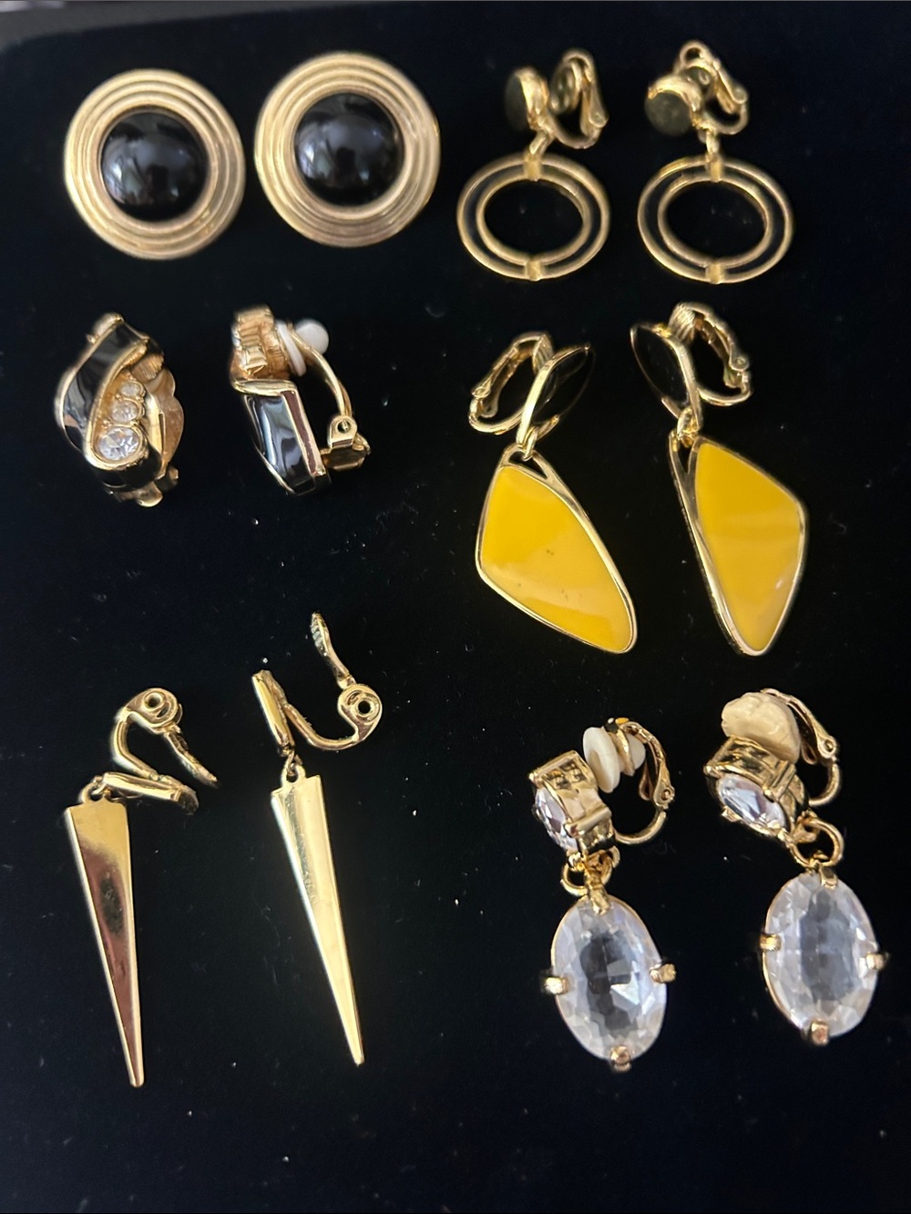Gold-Tone Yellow Enamel Drop Clip-On Earrings - Unbranded